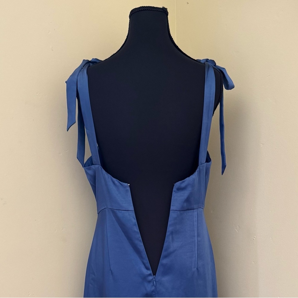 Lulus Effortless Sophistication Navy Blue Satin Tie-Strap Long Maxi Dress,Size S - Picture 9 of 16